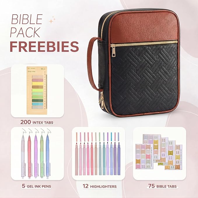 Bible Cover Bible Book Cover Bible Case for Women Canvas Carrying Case Book Protector Quilted Vegan Leather Bible Covers Study Supplies Accessories (Black-Brown, One Size)