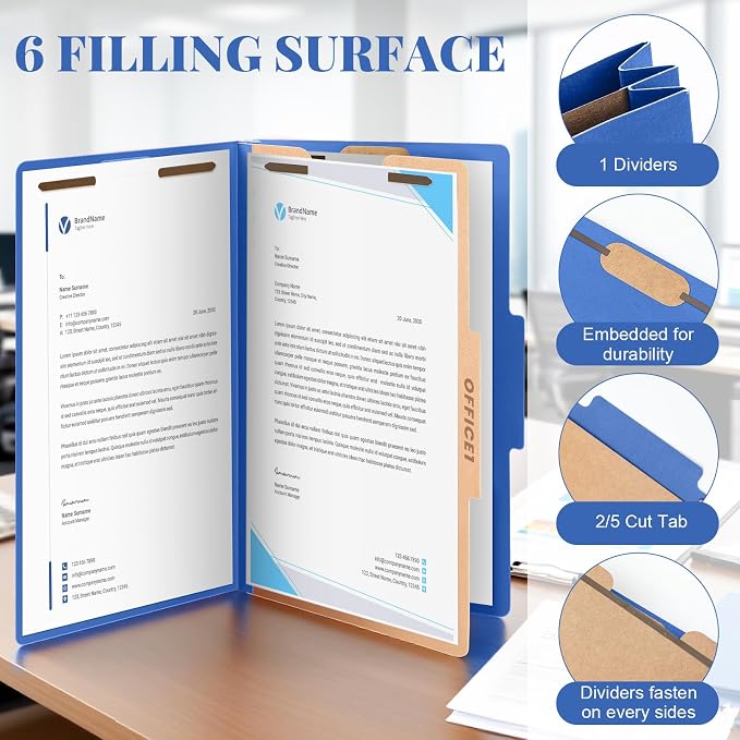 AmazingSpark 18 Pcs Legal Size Classification Folders Bulk 1 Divider Pressboard File Folder with Expansion 2 Prongs Fastener Heavy Duty Office File Organizer for School Hospitals Home (Dark Blue)