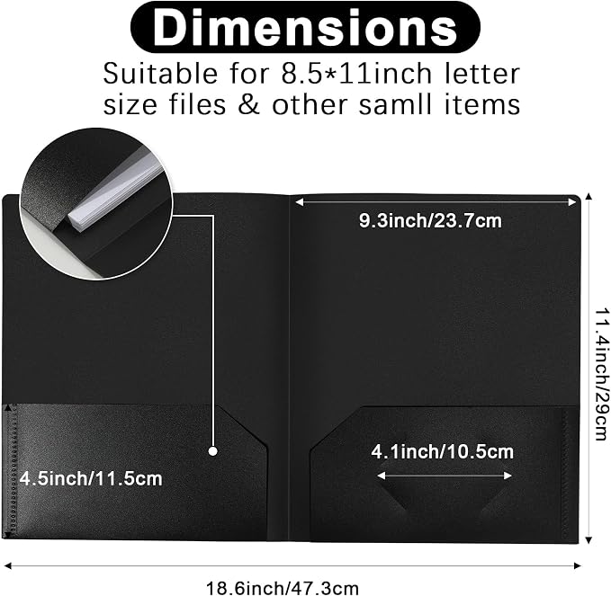 MystiCharm Folders with Pockets Back to School Supplies for Students Teachers 6 Pack 2 Pocket Black Plastic File Folders Bulk for Documents Homework Paper Resume Office School Supplies Accessories