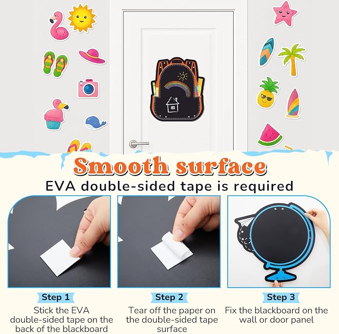 MotiMind 5 Pcs Giant Outdoor Chalkboard for Kids Suitable Indoor and Outdoor Use, Weatherproof Large Black Chalkboard Panels for Wall Back to School Decorations (School Icons)