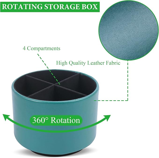 Hennaja Round Leather Art Supply Organizer,Remote Control Holder,360 Degree Spinning,Multi-Functional Pencil Holder,4 Compartments Desktop Stationary Organizer(1-Sheep Green)