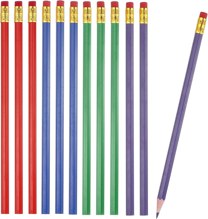 PATIKIL Erasable Colored Pencils, 12 Pcs Oil Color Pencils with Erasers Hexagonal Rod Wooden Colored Pencils for Tests Marking Grading Art Painting, Red/Dark Blue/Green/Purple