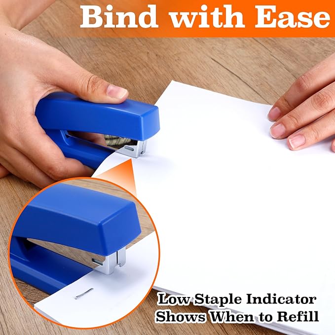 10 Pcs Staplers, Heavy Duty Office Stapler with 6000 Staples, 20 Sheet Capacity Standard Staple Bulk, Metal Desktop Staplers for Desk Home Office(Blue)