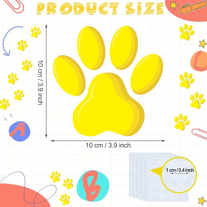 Junkin 60 Pcs Mini Paw Prints Cutouts Accents Bulletin Board Patrol Table Decorations Wall Decal Poster for Kids Educational School Home Party Supplies(Yellow)