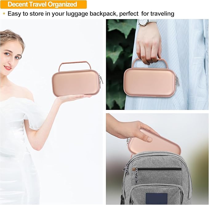 Elonbo Carrying Case for NIIMBOT B1 Label Maker Machine, Portable Mini Wireless Bluetooth Label Printer Travel Bag, Small Handheld Labeler Storage Holder, Mesh Pocket Fits Label Paper, Rose Gold