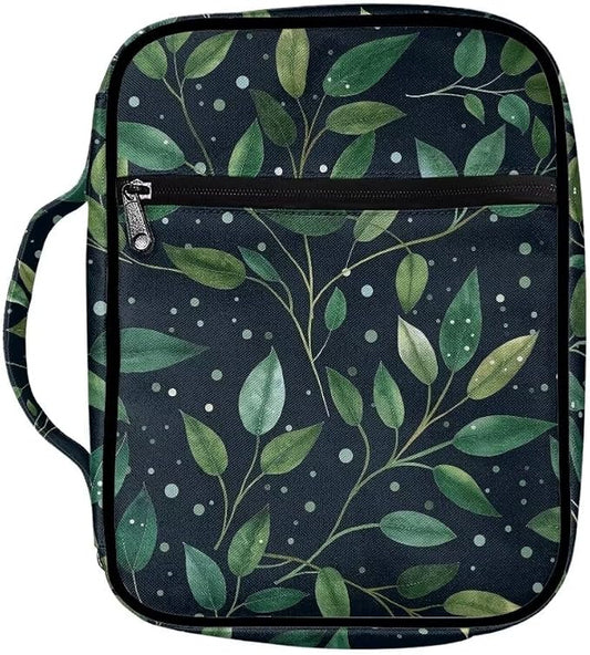 Coldinair Green Leaf Bible Covers for Women Carrying Book Bible Case Church Bag Bible Protective with Handle & Zippered Pocket