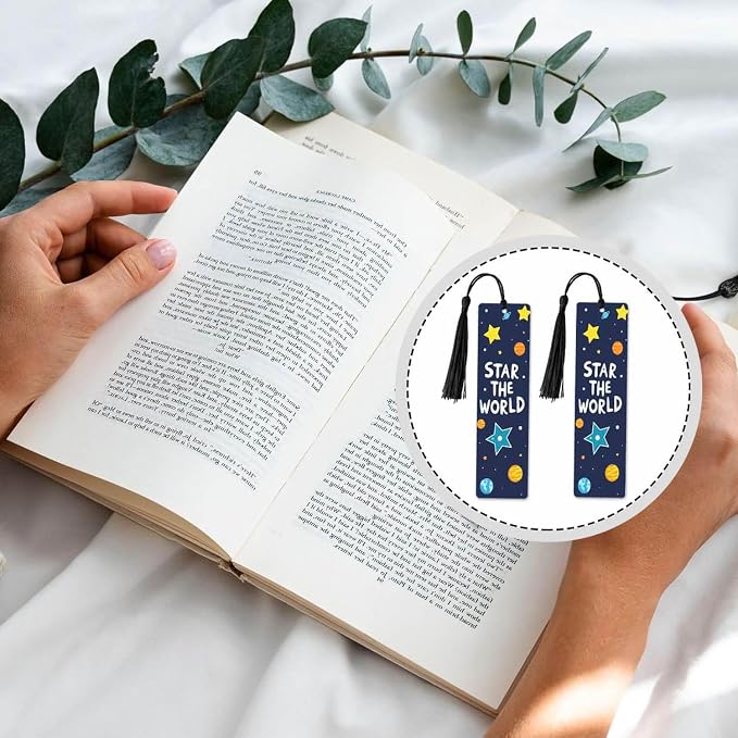 Space Planet Bookmarks Set 5 with Tassels Star The World Theme Wooden Bookmarks for Reading Women Men Students Teachers School Supplies