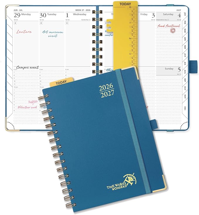 POPRUN 2026-2027 Academic Year Weekly and Monthly Planner Calendar,Jul 2026 - Jun 2027，6.25" x 8.5",Daily Agenda Book & Appointment Book with Hourly Schedule, Tabs, Hardcover, School and Office Supplies - Night Sky Navy Blue