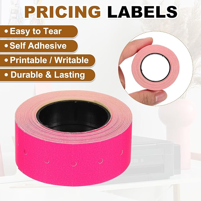PATIKIL Pricing Labels, 10 Rolls 5000 Price Price Gun Labels Self-Adhesive Rectangular Puzzle Shape Marker Tag Stickers for Date Gun, Rose Red