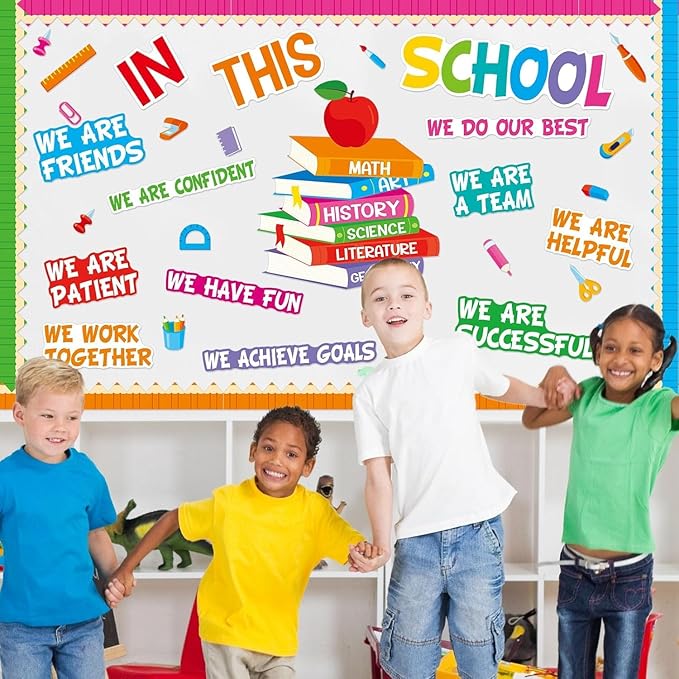 Motivational Bulletin Board Decoration Set Classroom Affirmation Station Bulletin Board in This School Classroom Cutouts for Back to School Elementary Home Wall Door Supplies