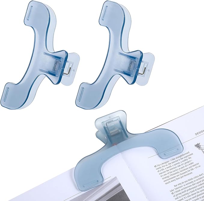 2PCS Journal Clip - Transparent & Blue Book Page Holder for Reading, Portable Journal Clips to Hold Open, Multifunctional Book Opener Holder, Books Reading Accessories for Teacher Clerk(Blue)
