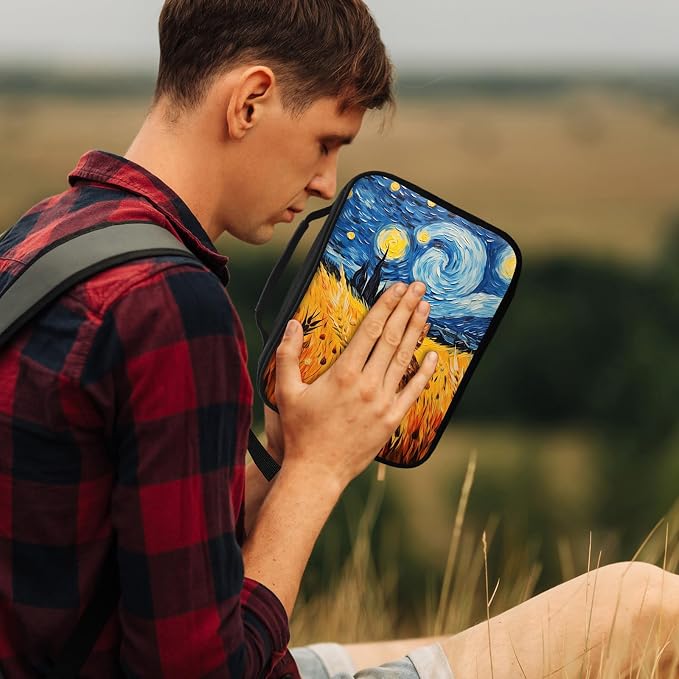 Bible Cover, Stars and Cat In The Rye Bible Case with Handle and Zippered Pocket Standard Size Holy Bible Bag Women Gifts, Church Bag Portable Bible Carrying Book Case for Bible Study