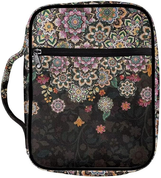 Coldinair Boho Flower Bible Cover for Women Teens Kid Girls,Carrying Book Case Church Bag Bible Holder with Handle and Zippered Pocket