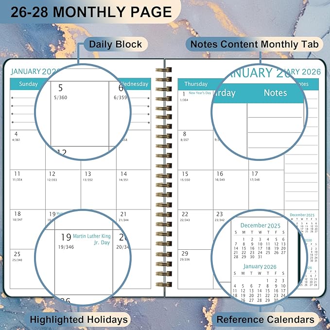 2026-2028 Monthly Planner/Calendar - 3 Year Monthly Planner 2026-2028, January 2026 - December 2028, Academic Weekly Organizer with Twin-Wire Binding for Students and Teachers(Grey Marble)