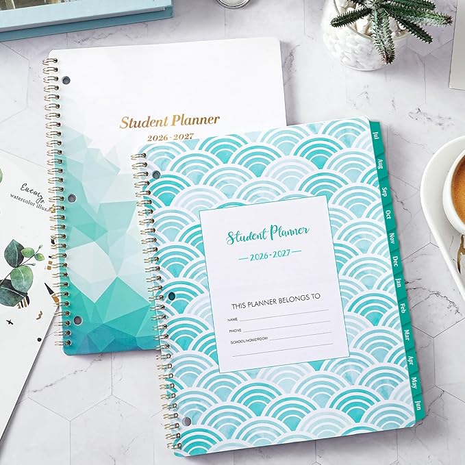Student Planner 2026-2027 - School Planner 2026-2027 Monthly and Weekly, 26-27 Student Planners with Stickers & Tabs, Academic Planners, July 2026 - June 2027, 9" x 11" - Green