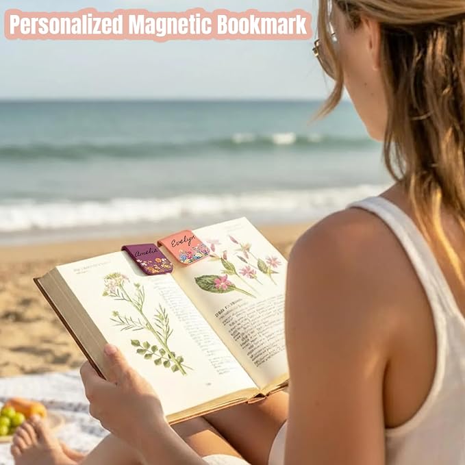 Personalized Magnetic Bookmark with Name, Custom Leather Bookmark for Readers, Customized Bookmark Gifts for Book Lovers, Birthday, Christmas, Women, Book Accessory (Birth Flower Shrubs)