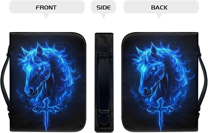 Bible Covers for Women with Handle Blue Horse Cross Lightweight Large Bible Tote Bag for Man Waterproof Multi-Functional Man Bible Carrying Case