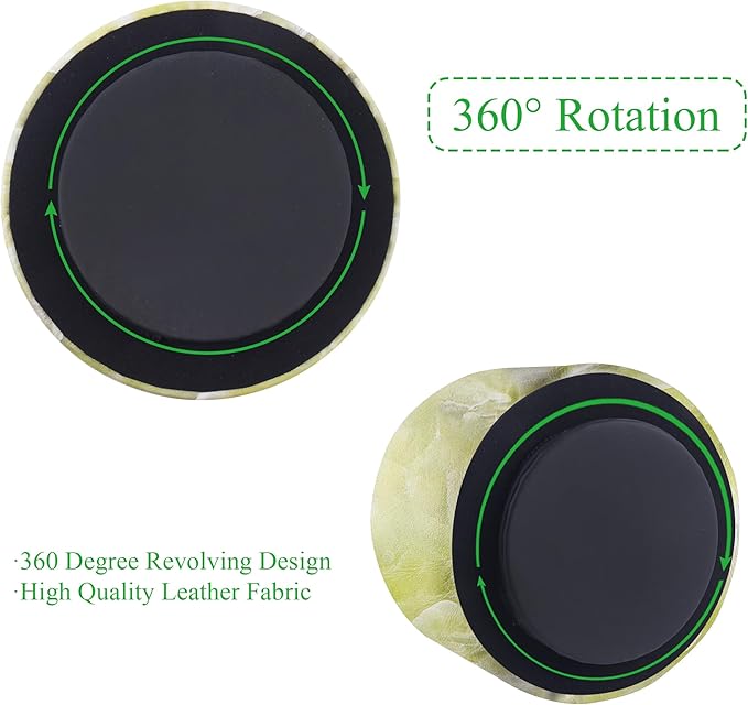 Round Leather Art Supply Organizer,Remote Control Holder,360-degree Rotating Pen Organizer with 4 Compartments(1-Marble Geen)