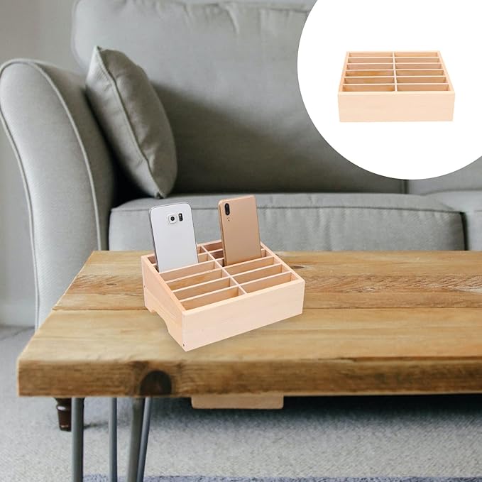 PartyKindom Wooden Cell Phone Holder, 12 Grid Mobile Phone and Calculator Management Desktop Organizer Storage Box for Classroom, Office, Meeting Room, Rack Display