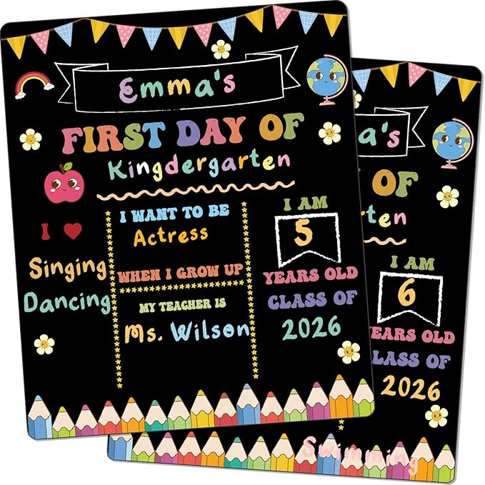 AmazingSpark First and Last Day of School Sign Board Double Sided 1st Back to School Supplies 10"x12" for Kids Preschool Kindergarten Chalk Board, Cute Crayon Retro Groovy Photo Reusable(Vintage)