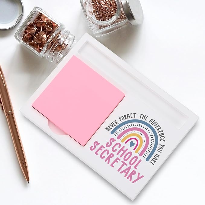School Secretary Gifts Sticky Note Holder, Thank You Gift for School Secretary Office Assistant or Administrative Staff, Education Appreciation Week, Graduation Holiday Recognition Desk Decor PB049