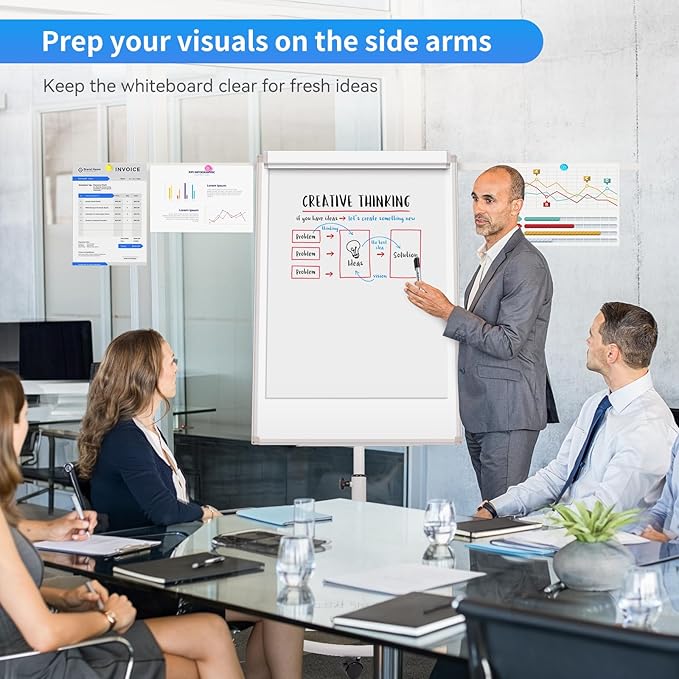 Maxtek Mobile Whiteboard 40 x 28 Inches, Magnetic Dry-Erase Flipchart Easel Stand with Height Adjustment, 2 Extendable Side Arms and 25-Sheet Paper Pad for Office, School, Home