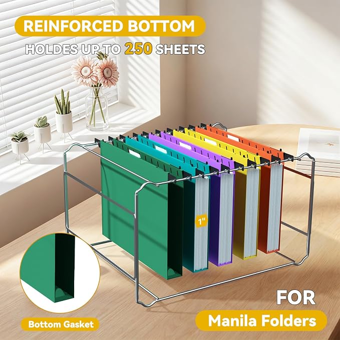 1" Expanding Plastic Hanging File Folders Letter Size,12 Pack Reinforced Heavy Duty Hang Folder with Tabs,Colored Hanging Organizer for File Box,Office Filing Cabinet Folder for School/Home
