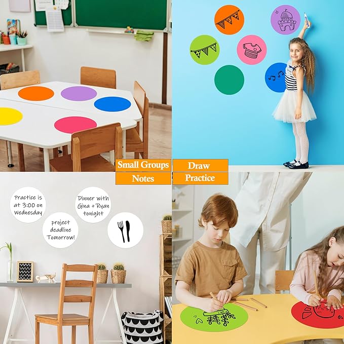 Colorful Dry Erase Dots Circles Whiteboard Marker Removable Stickers Spots Wall Decals for School Classroom Teachers Students Table & Desk, 20 Pack
