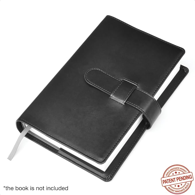 GALILEO® Single AA Big Book Cover | PU Leather AA Book Covers for Hardcover | Medallion Holder | AA Gift | Alcoholics Anonymous | Premium Design (Plain/Black)
