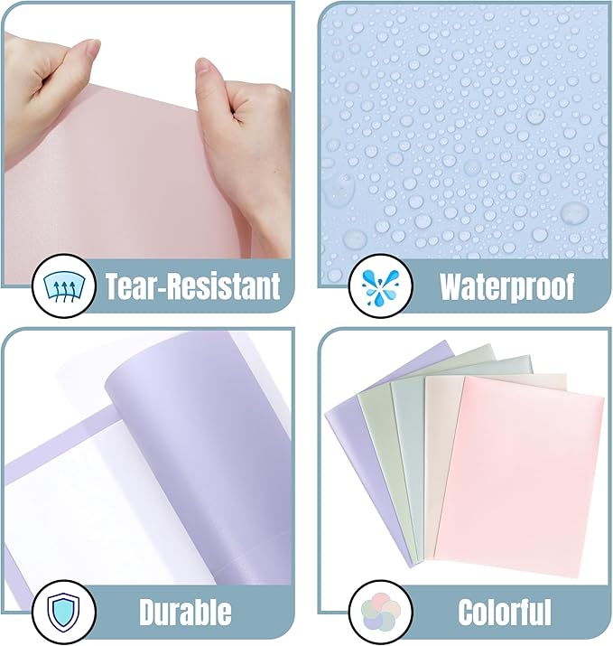 GNL Plastic Folders with Pockets, Pack of 5, Muted Pastel Colors, Heavy Duty 2 Pocket File Folders Letter Size, Pocket Folders for School, Home, and Office