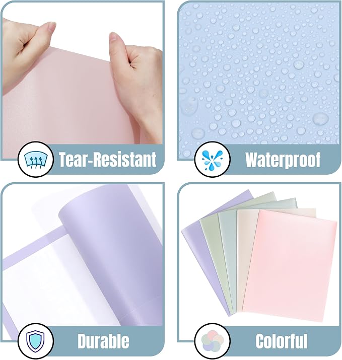 GNL Plastic Folders with Pockets, Pack of 5, Muted Pastel Colors, Heavy Duty 2 Pocket File Folders Letter Size, Pocket Folders for School, Home, and Office