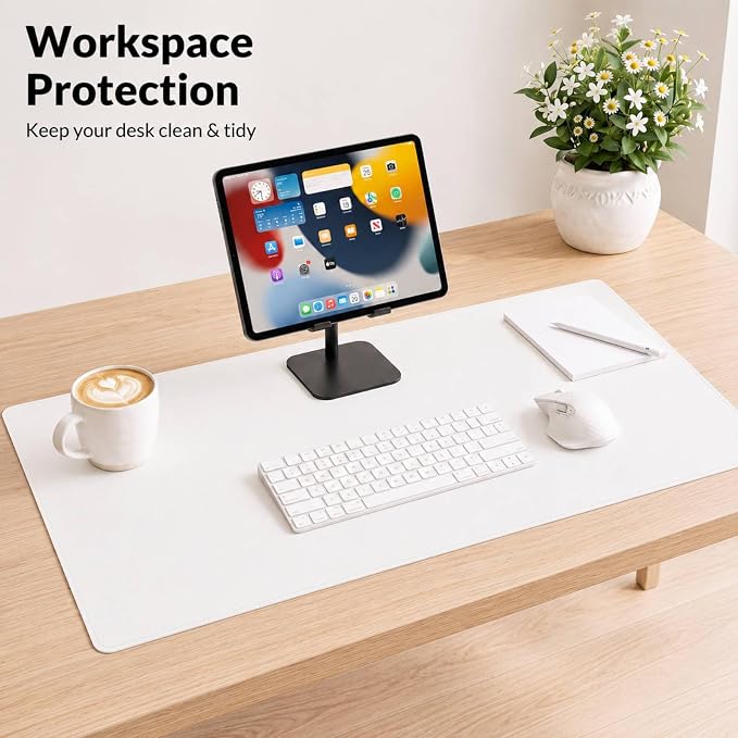AFIING Cork Desk Mat 35.4" x 17", Dual-Sided Natural Cork & PU Leather Desk Pad, Non-Slip Waterproof Large Mouse Pad for Office, Home & Gaming, White