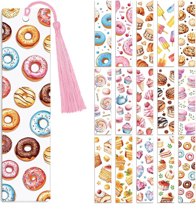 Peacoblue 30pcs UV DTF Bookmarks Transfer Stickers Wraps Dessert for Women Men Reading, Waterproof Bookmarkers Decal(No Blank Bookmarks) for Acrylic Plastic Metal Blank Bookmark