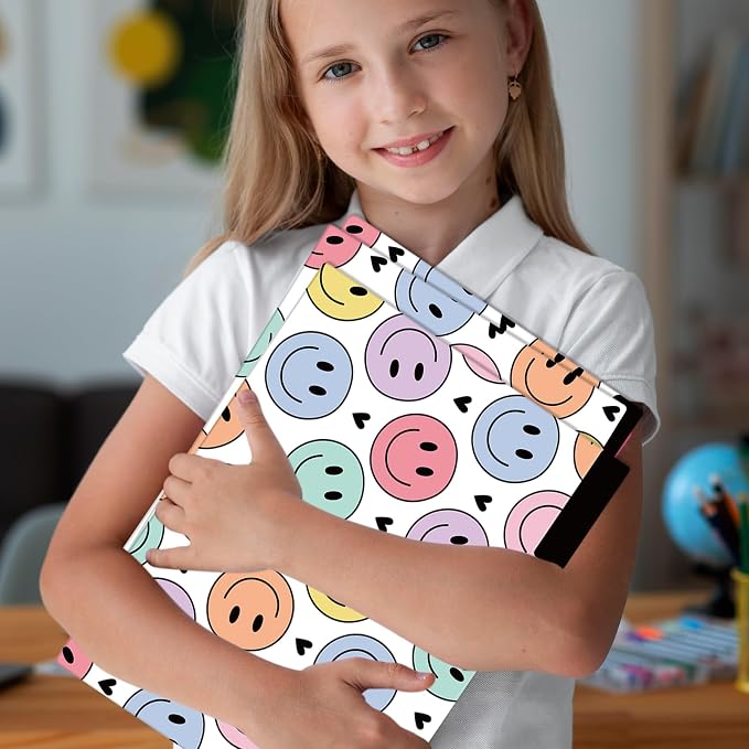 JarThenaAMCS 12 Pcs Boho Happy Face File Folders Letter Size 1/3 Cut Tab Pastel Smile Face Heart Decorative File Pockets for Back to School Filing Cabinet Office Home Classroom Supplies, 8.5 x 11 Inch