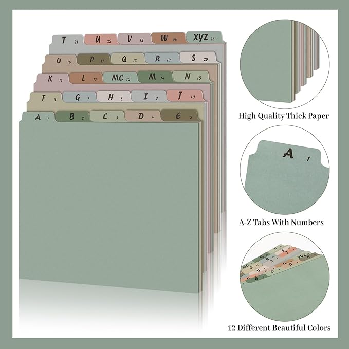 2 Set 50 Pcs Alphabet File Dividers A-z Top Tab Guides Set, Letter Size Filing Organizers 1/5 Cut Alphabetical File Folder Tabs for Home, Office, School(Morandi Color)