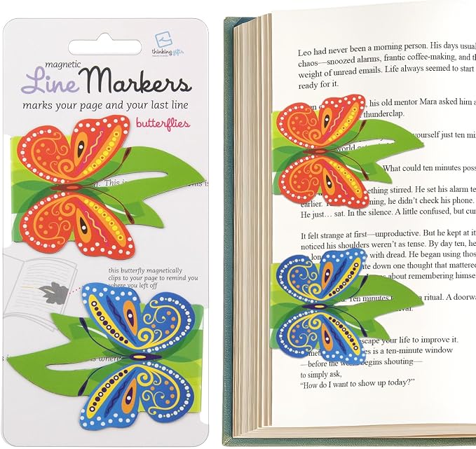 Gifts for Readers & Writers Linemarker Bookmark, 2 Pack Magnetic Bookmark, Includes Line Finder Slit for Easy Line Tracking, Small & Cute Stationery, Book Page Holder, Reading Accessories, Butterflies