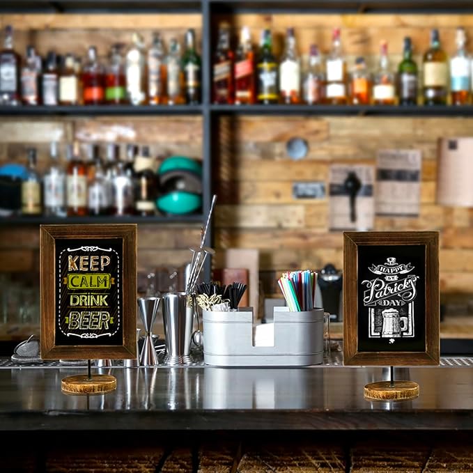 MyGift Chalkboard Signs,12×7 Inch Mini Chalkboard Signs for Tables,Small Kitchen Countertop Memo Board,Office Products Framed Tabletop Chalkboard Sign with Stand,Wedding Table Sign,Set of 2