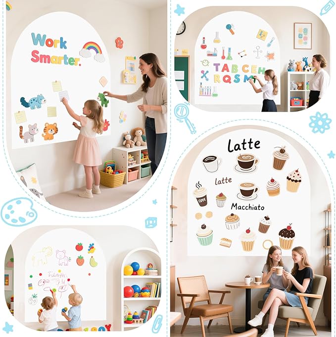 Arch Magnetic Wall Decal 40x32 Inch White Magnet Wall for Kids Self Adhesive Magnetic Board for Wall with Letters and Liquid Chalks Peel and Stick Magnet Play Wall for Home Playroom