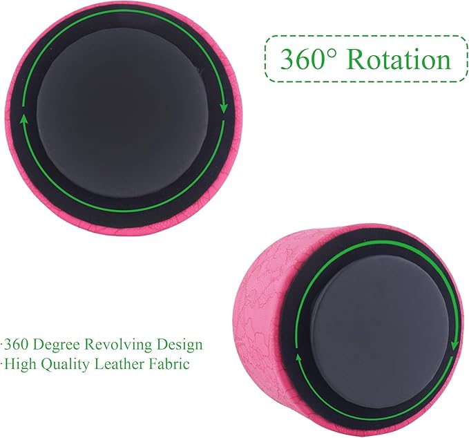 Round Leather Art Supply Organizer,Remote Control Holder,360 Degree Spinning,Multi-Functional Pencil Holder,4 Compartments Desktop Stationary Organizer(1-Lace Flower Rose Red)