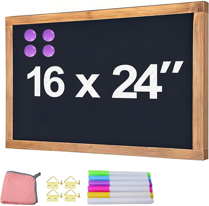newnewshow 16"x24" Magnetic Chalkboard with Rustic Wood Frame for Wall-Mounted - Multi-Purpose Hanging Sign for Menu, Memo & Doodle