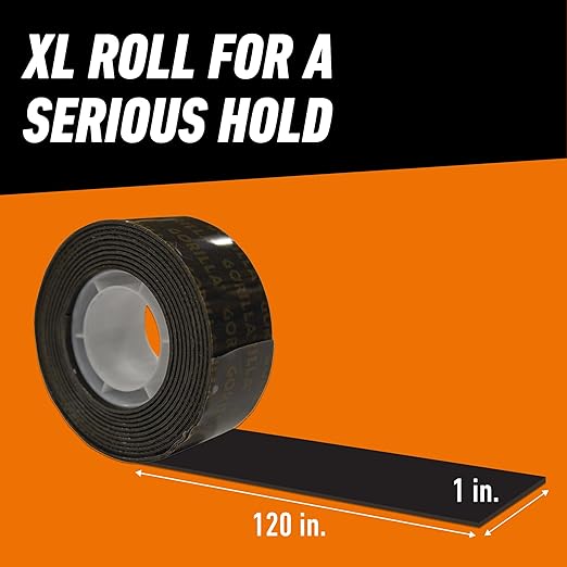 Gorilla Heavy Duty Double Sided Mounting Tape, Black Tape, 1" x 120" (Pack of 12) - Weatherproof for Indoor or Outdoor
