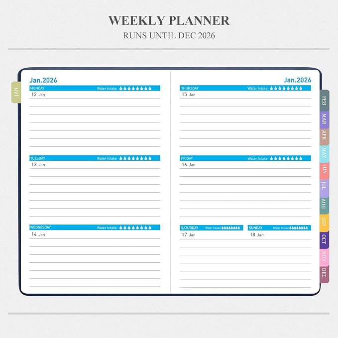 Tiankool Planner 2026, Jan 2026 - Dec 2026 Weekly Monthly Planner with Stickers, Elastic Closure, Inner Pocket, Round Corner, 5.8" x 8.25" - Blue