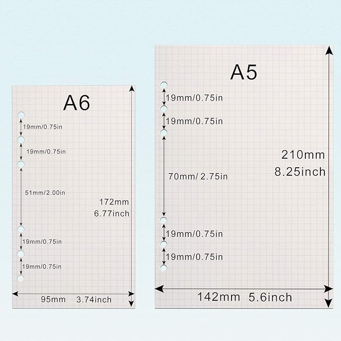 A6 Refill Paper, [3 Pack] Toplive 100GSM Thick Refillable Paper 6 Hole Filler Inserts Loose Leaf Paper 135 Sheets (270 Pages) for 6 Ring Binder Journal Notebook-Squared Paper
