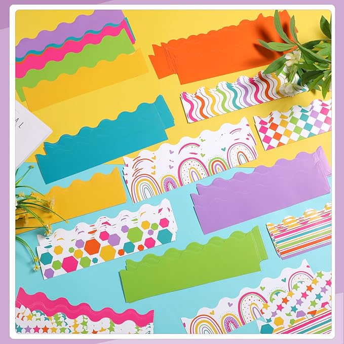 240 Pcs 236ft Holiday Bulletin Board Borders Colorful Rainbow Scalloped Border Trim Bulk Bulletin Decor for Classroom Back to School Decor(Multicolor Style)