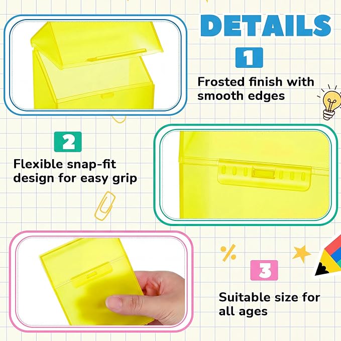 Clabby 4 Pcs Plastic Crayon Organizer Case for 24 Count Crayons Kids Art Supply Storage Box with Lid, Portable Holder for Classroom Home Travel, Fits Standard 24-Pack Crayon (Yellow)