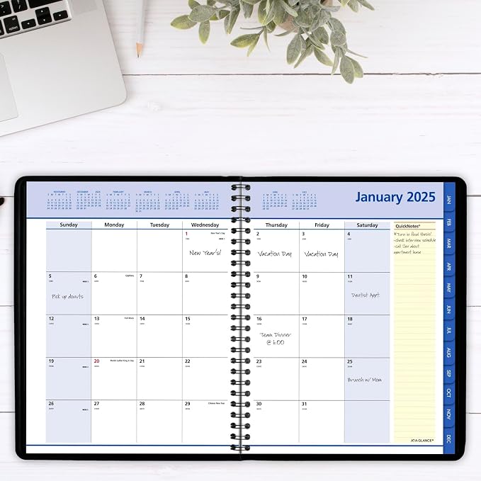 AT-A-GLANCE 2025 Planner, Monthly, 7" x 8-3/4", Medium, QuickNotes, Black (76080525)
