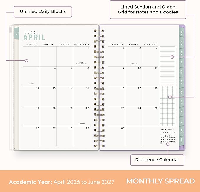 Blue Sky Brook Gossen 15 Month 2026-2027 Weekly and Monthly Academic Year Planner Calendar, April 2026 - June 2027, 5" x 8", Flexible Cover With Zip Pouch, Wirebound, Laminated Tabs, Storage Pocket, Daisy Checkers