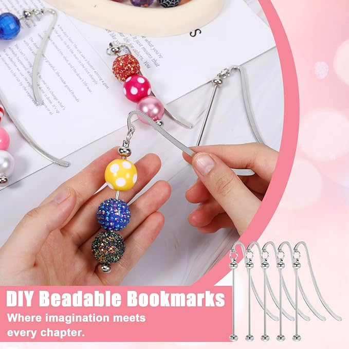 24Pcs Beadable Bookmarks, DIY Metal Bookmark Making Kit, Bar Blank Bookmarks to Decorate, Beadable Items, Modern Craft Jewelry Pendant Charm Gifts for Book Lovers Teacher Student Office Supplies