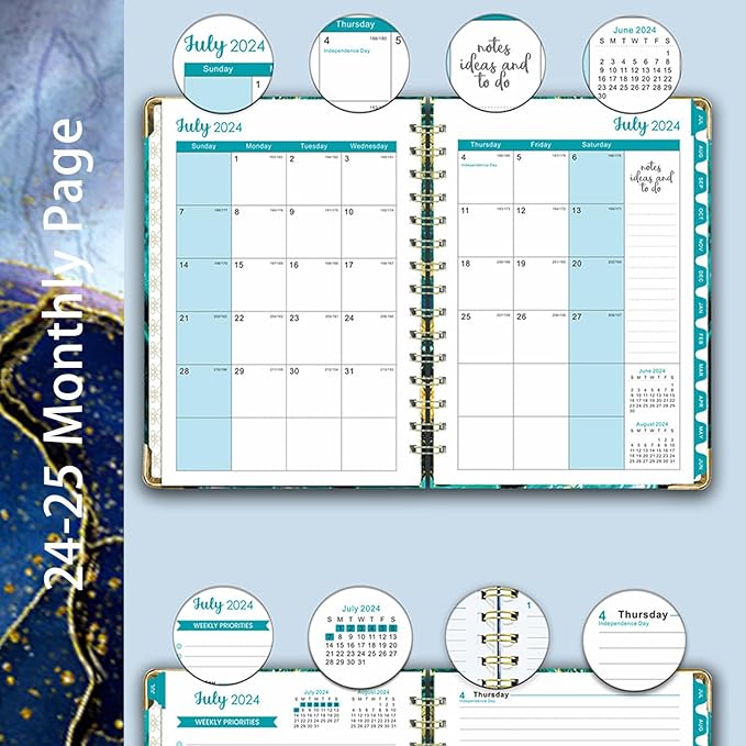 Generic Monthly Schedule for 2024-2025, Daily Schedule with Labels for July 2024-2024 to June 2025, Weekly/Monthly Schedule for 2024-2025, Schedule with Notes and Stickers,8.5"" x 6.2"" (Style-2)