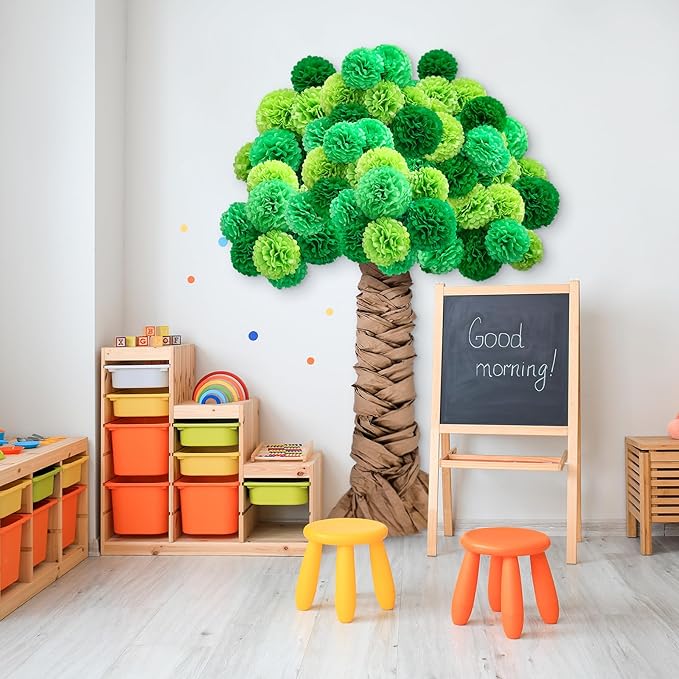 Mooliwe Classroom Tree Bulletin Board Set DIY 3D Cardboard Tree with Paper Pom Poms Kraft Craft Bulletin Board Wall 3D Decorations for School Elementary Teacher Chalkboard (Green,8, 10, 12 Inch)